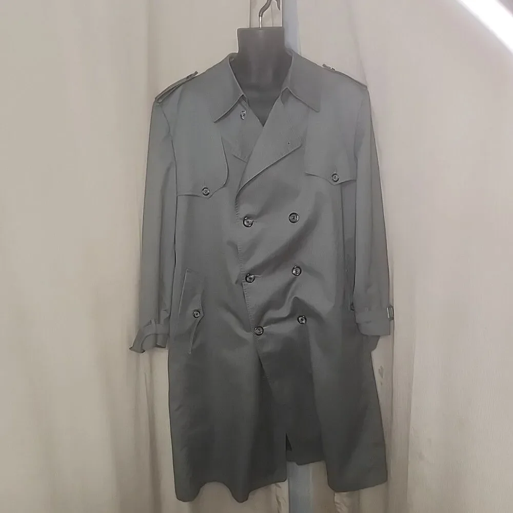Trench Coat Mens Christian Dior Monsieur  48R Olive Double Breast Wool Liner Vin